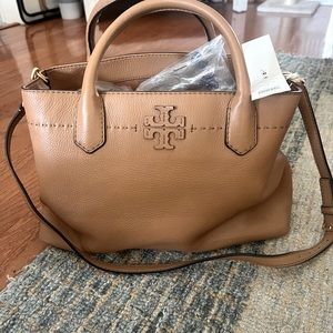 Tory Burch Camel leather McGraw Satchel. New w tags